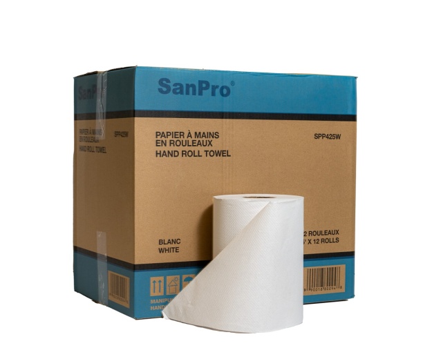 SanPro® White Hand Roll Towel Cs/6rls x 425'